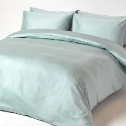 Drap plat uni en coton égyptien bio 400 fils bleu givré, 180x290 cm - HOMESCAPES