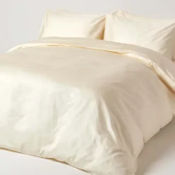 Drap plat uni en coton égyptien bio 400 fils ècru, 180x290 cm - HOMESCAPES