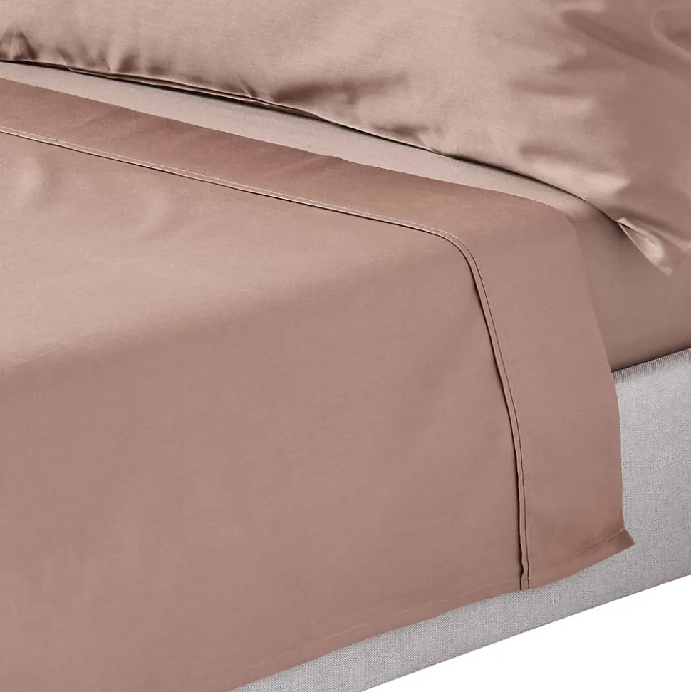 Drap plat uni en coton égyptien bio 400 fils marron, 180x290 cm - HOMESCAPES