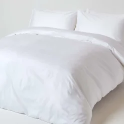 Drap plat uni en coton égyptien bio 400 fils blanc, 275x275 cm - HOMESCAPES