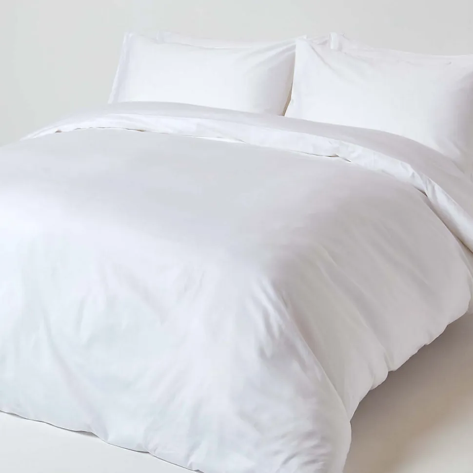 Drap plat uni en coton égyptien bio 400 fils blanc, 178x255 cm - HOMESCAPES