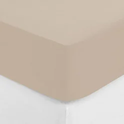 Drap-housse - percale - beige lin - 180x200 cm - Atmosphera