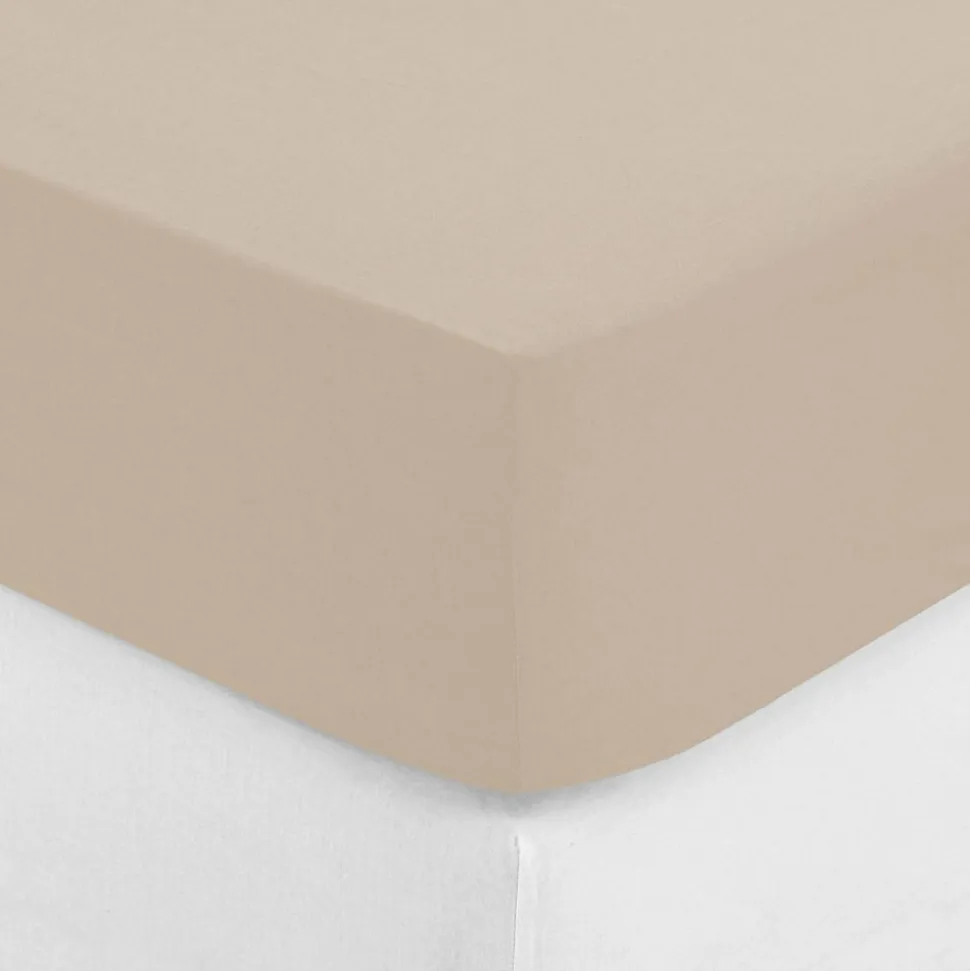 Drap-housse - percale - beige lin - 180x200 cm - Atmosphera