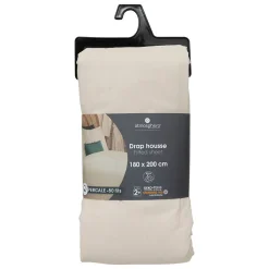 Drap-housse - percale - beige lin - 180x200 cm - Atmosphera