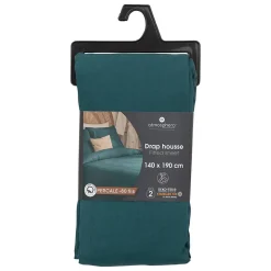 Drap-housse - percale - bleu - 140x190 cm - Atmosphera