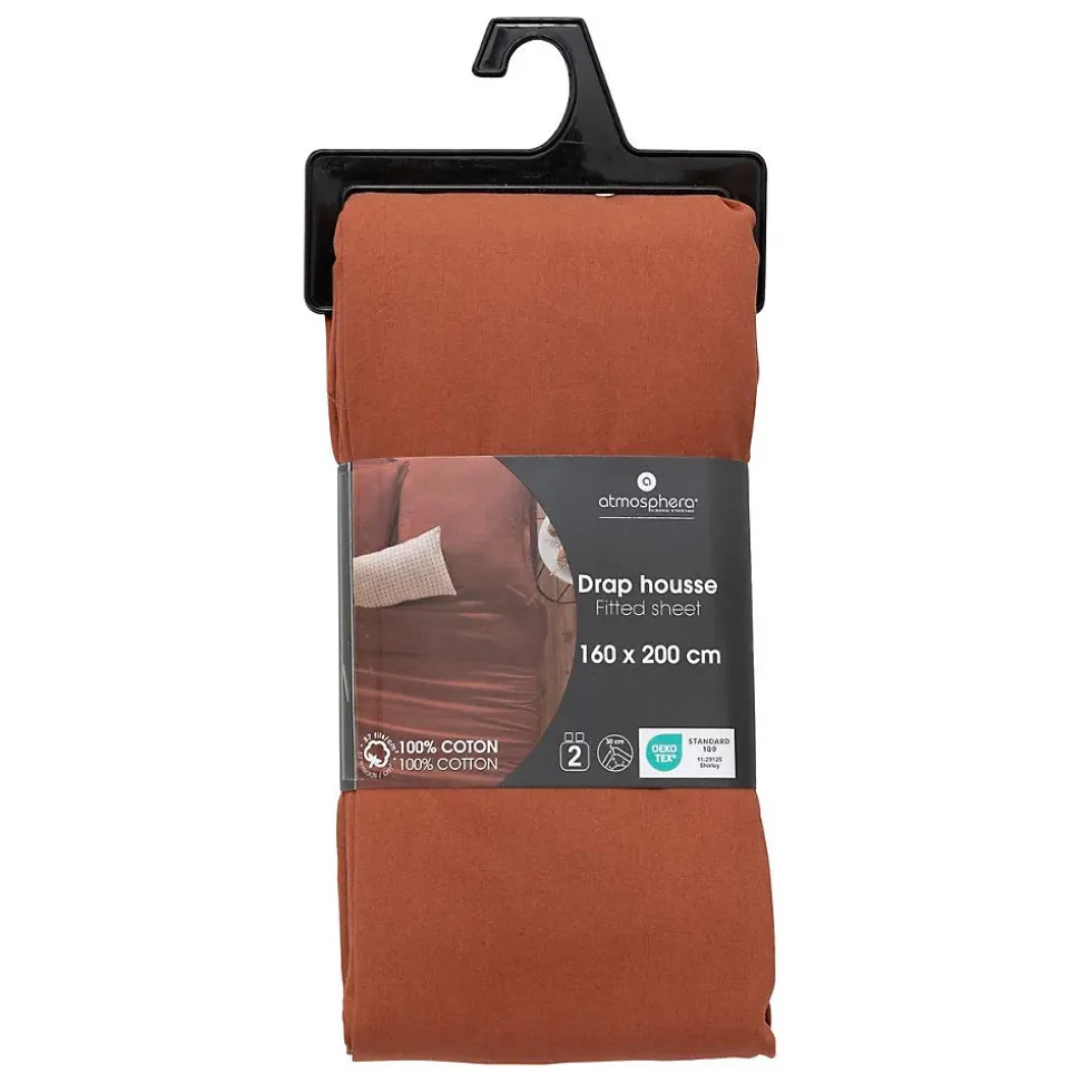 Drap-housse Carina en coton 160x200cm rose terracotta - Atmosphera