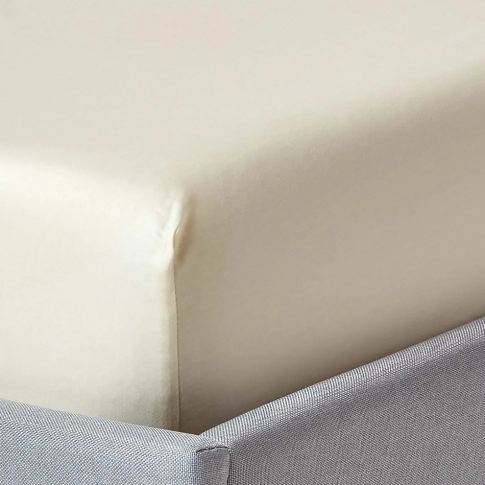 Drap-housse crème 100% coton bio 400 fils 140 x 190 cm - HOMESCAPES