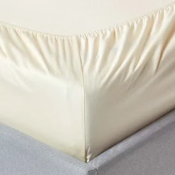 Drap-housse crème 100% coton bio 400 fils 140 x 190 cm - HOMESCAPES