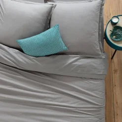 Drap-housse en coton - gris - bonnet H30cm - 160x200 cm - Atmosphera