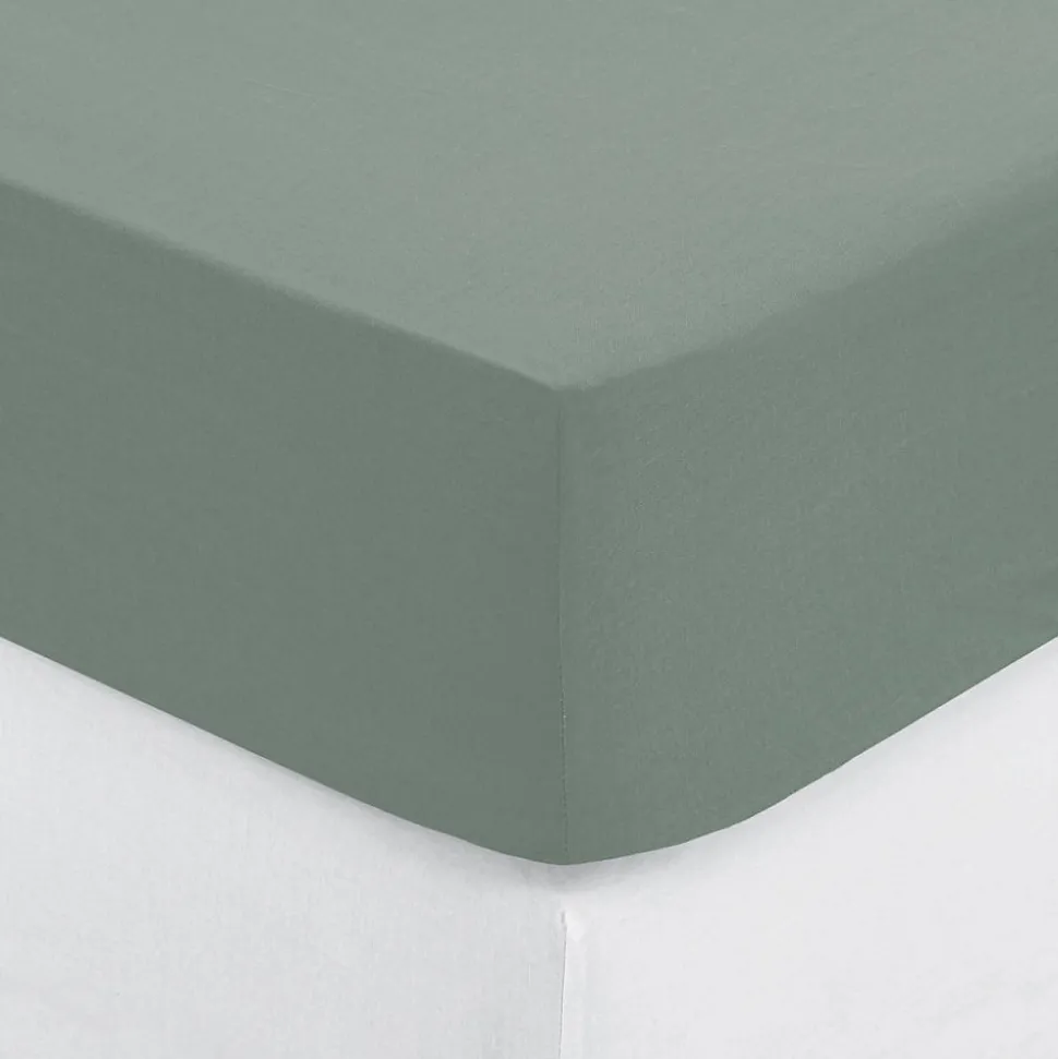 Drap-housse en coton - vert céladon - bonnet H30cm - 140x190 cm - Atmosphera