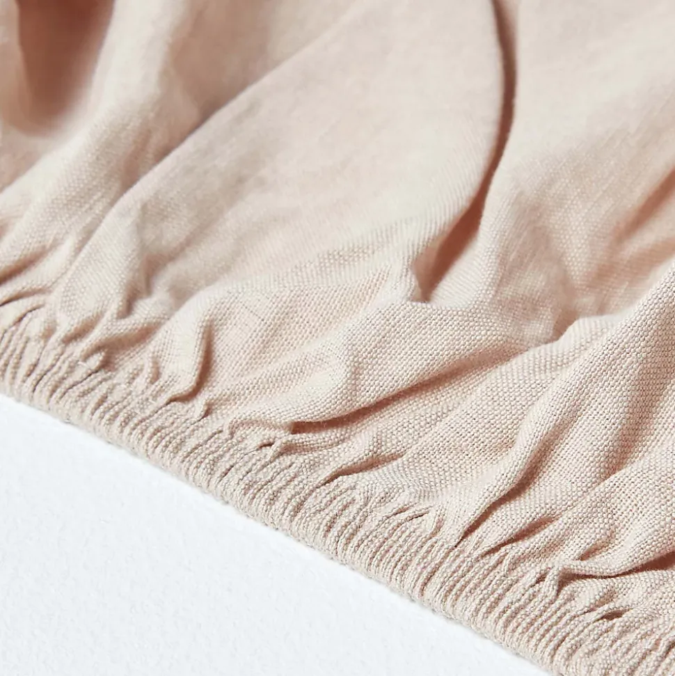 Drap-housse en lin lavé beige - 140 x 190 cm - HOMESCAPES