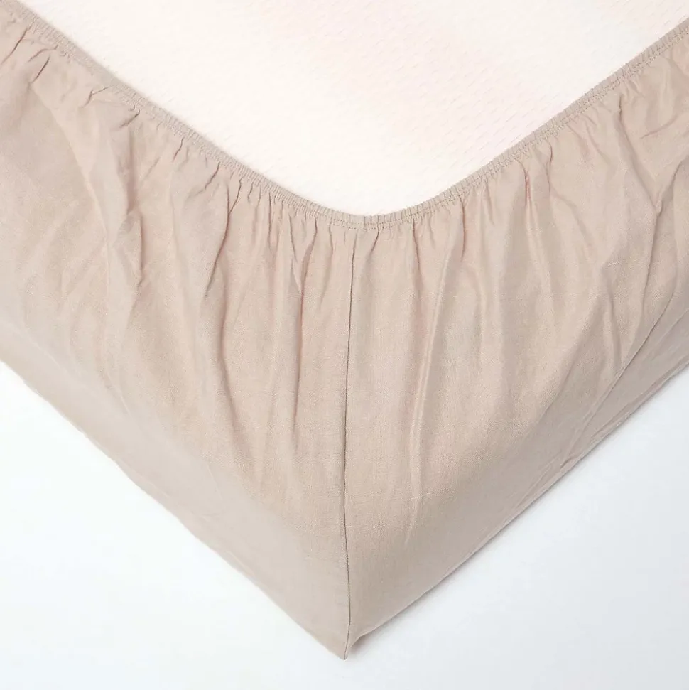 Drap-housse en lin lavé beige - 140 x 190 cm - HOMESCAPES