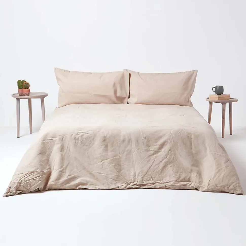 Drap-housse en lin lavé beige - 140 x 190 cm - HOMESCAPES