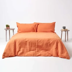 Drap-housse grand bonnet en lin lavé orange - 140 x 190 cm - HOMESCAPES