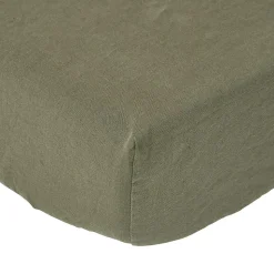 Drap-housse grand bonnet en lin lavé vert - 90 x 190 cm - HOMESCAPES