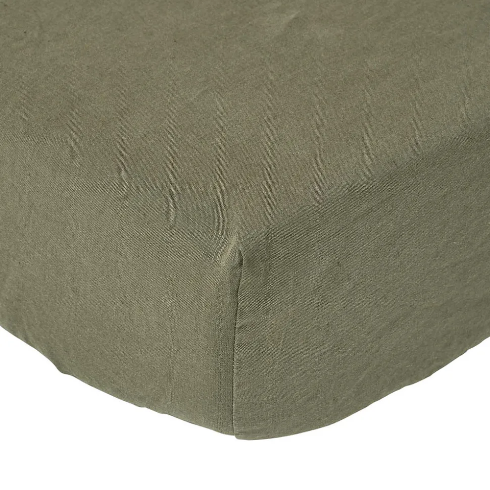 Drap-housse grand bonnet en lin lavé vert - 90 x 190 cm - HOMESCAPES