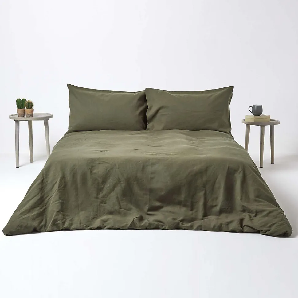 Drap-housse grand bonnet en lin lavé vert - 90 x 190 cm - HOMESCAPES