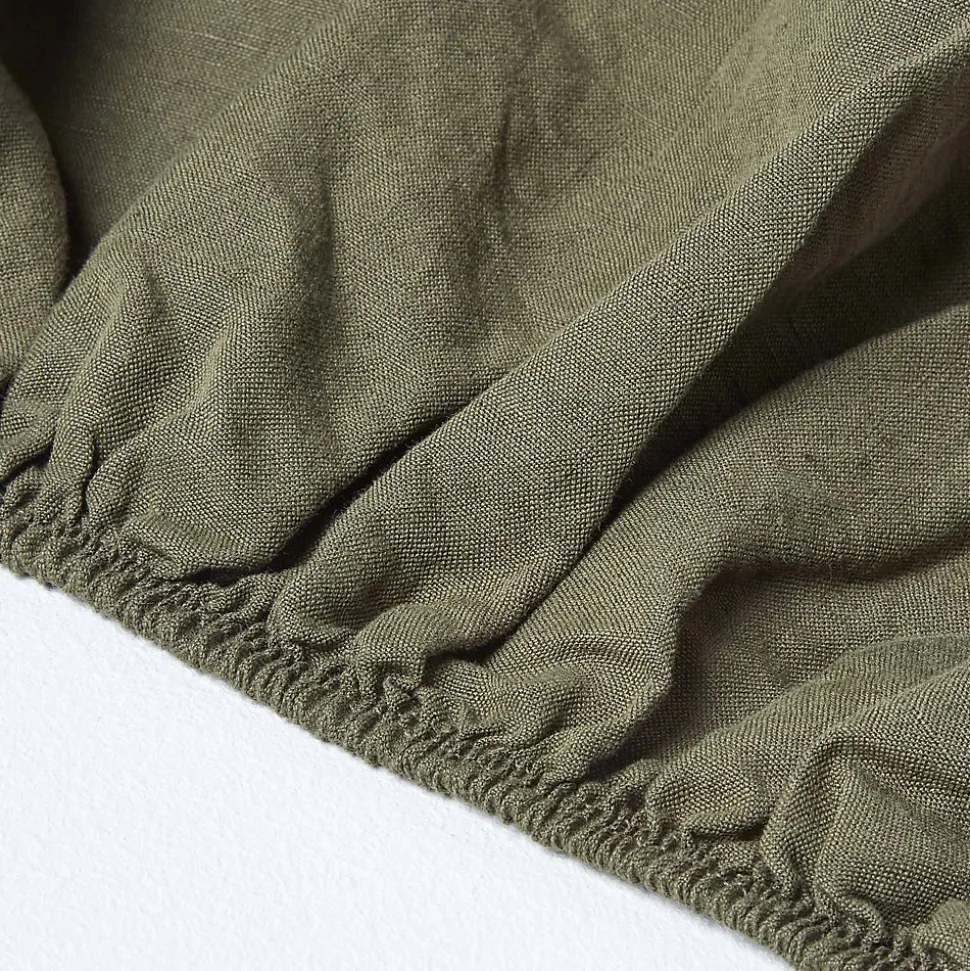 Drap-housse grand bonnet en lin lavé vert - 90 x 190 cm - HOMESCAPES