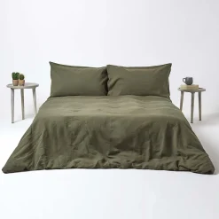 Drap-housse grand bonnet en lin lavé vert - 140 x 190 cm - HOMESCAPES