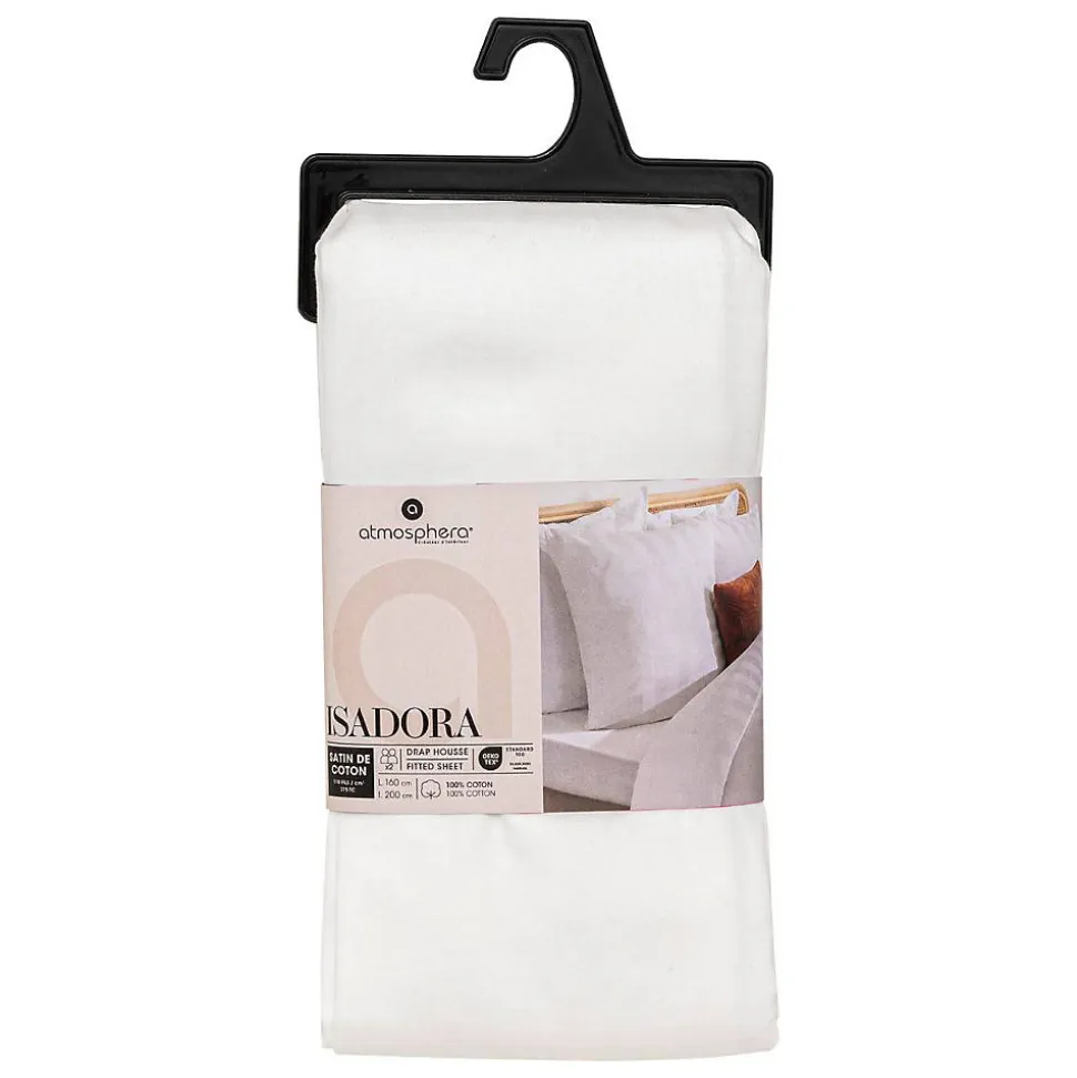 Drap-housse Isadora satin 160x200cm blanc - Atmosphera