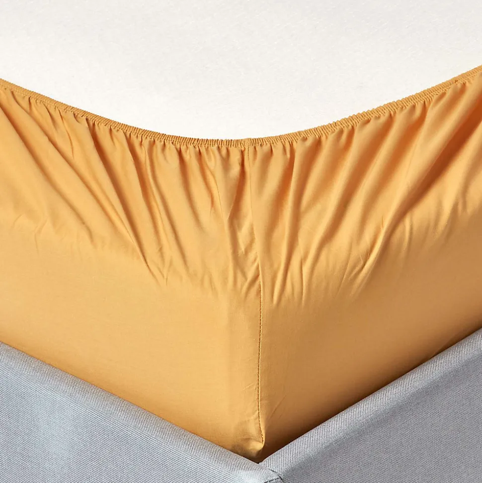 Drap-housse jaune moutarde 100% coton égyptien 200 fils 140 x 200 cm - HOMESCAPES