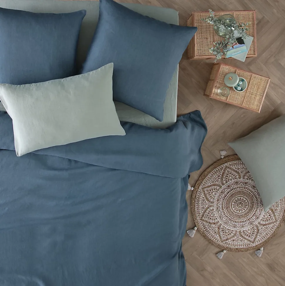 Drap-housse Linah - vert céladon - lin lavé 140x190 cm - Atmosphera