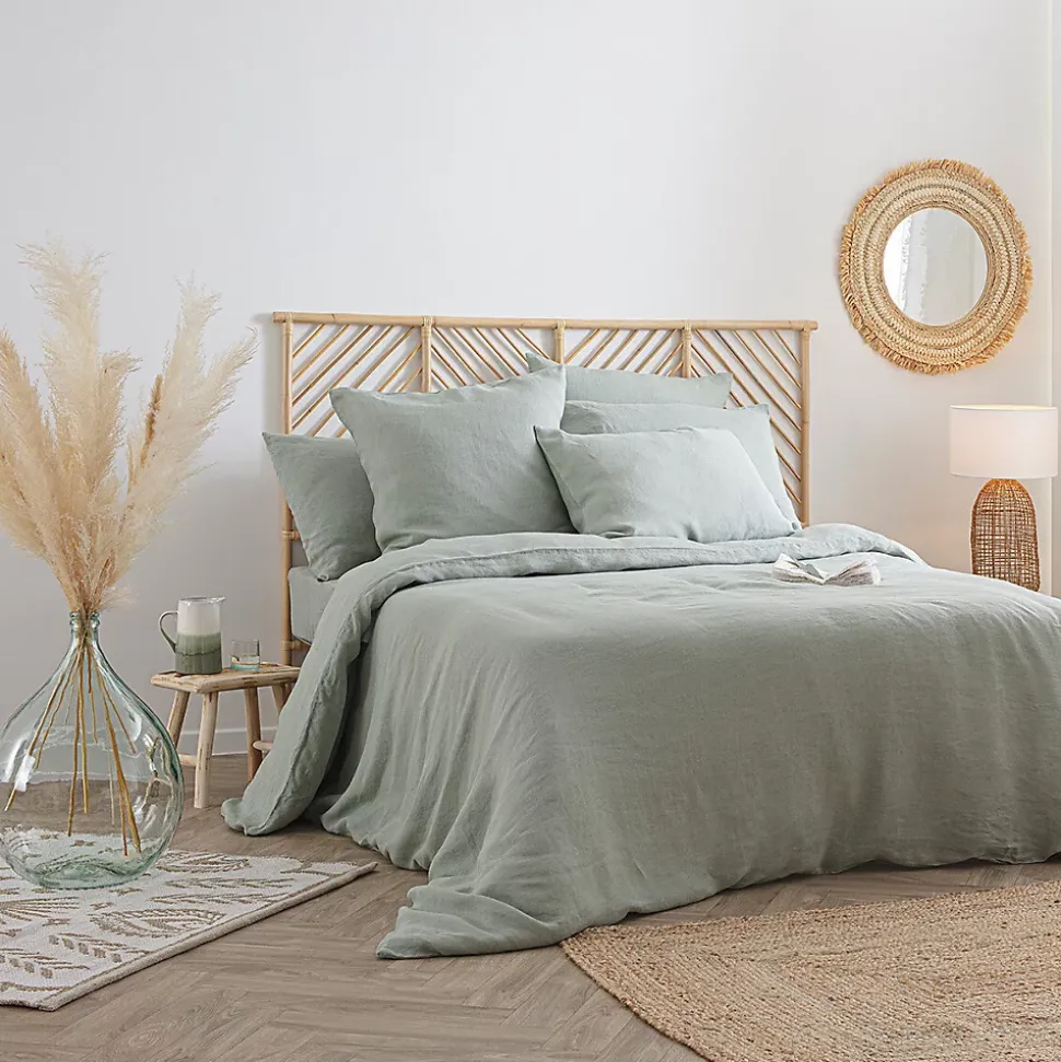 Drap-housse Linah - vert céladon - lin lavé 140x190 cm - Atmosphera