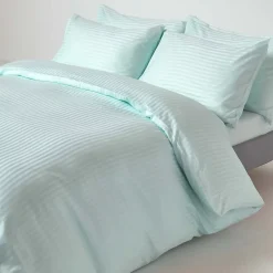 Drap-housse rayé 140 x 190 cm 100% coton égyptien 330 fils coloris bleu - HOMESCAPES