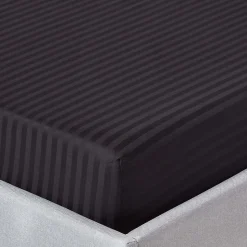 Drap-housse rayé 180 x 200 cm 100% coton égyptien 330 fils coloris noir - HOMESCAPES