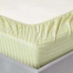 Drap-housse rayé 140 x 200 cm 100% coton égyptien 330 fils coloris vert sauge - HOMESCAPES