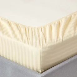 Drap-housse rayé 140 x 200 cm 100% coton égyptien 330 fils coloris jaune pastel - HOMESCAPES