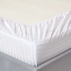 Drap-housse rayé 90 x 190 cm 100% coton égyptien 330 fils coloris blanc - HOMESCAPES