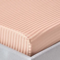 Drap-housse rayé 120 x 190 cm 100% coton égyptien 330 fils coloris taupe - HOMESCAPES