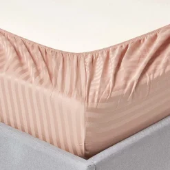 Drap-housse rayé 120 x 190 cm 100% coton égyptien 330 fils coloris taupe - HOMESCAPES