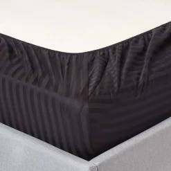 Drap-housse rayé 120 x 190 cm 100% coton égyptien 330 fils coloris noir - HOMESCAPES