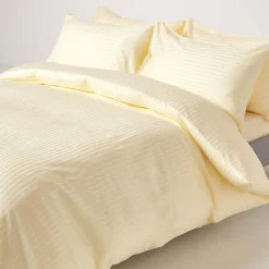 Drap-housse rayé 180 x 200 cm 100% coton égyptien 330 fils coloris jaune pastel - HOMESCAPES