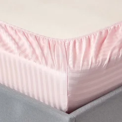 Drap-housse rayé 140 x 200 cm 100% coton égyptien 330 fils coloris rose - HOMESCAPES