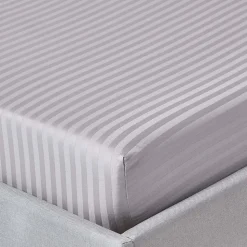 Drap-housse rayé 120 x 190 cm 100% coton égyptien 330 fils coloris gris - HOMESCAPES