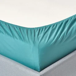 Drap-housse sarcelle 100% coton égyptien 200 fils 90 x 190 cm - HOMESCAPES