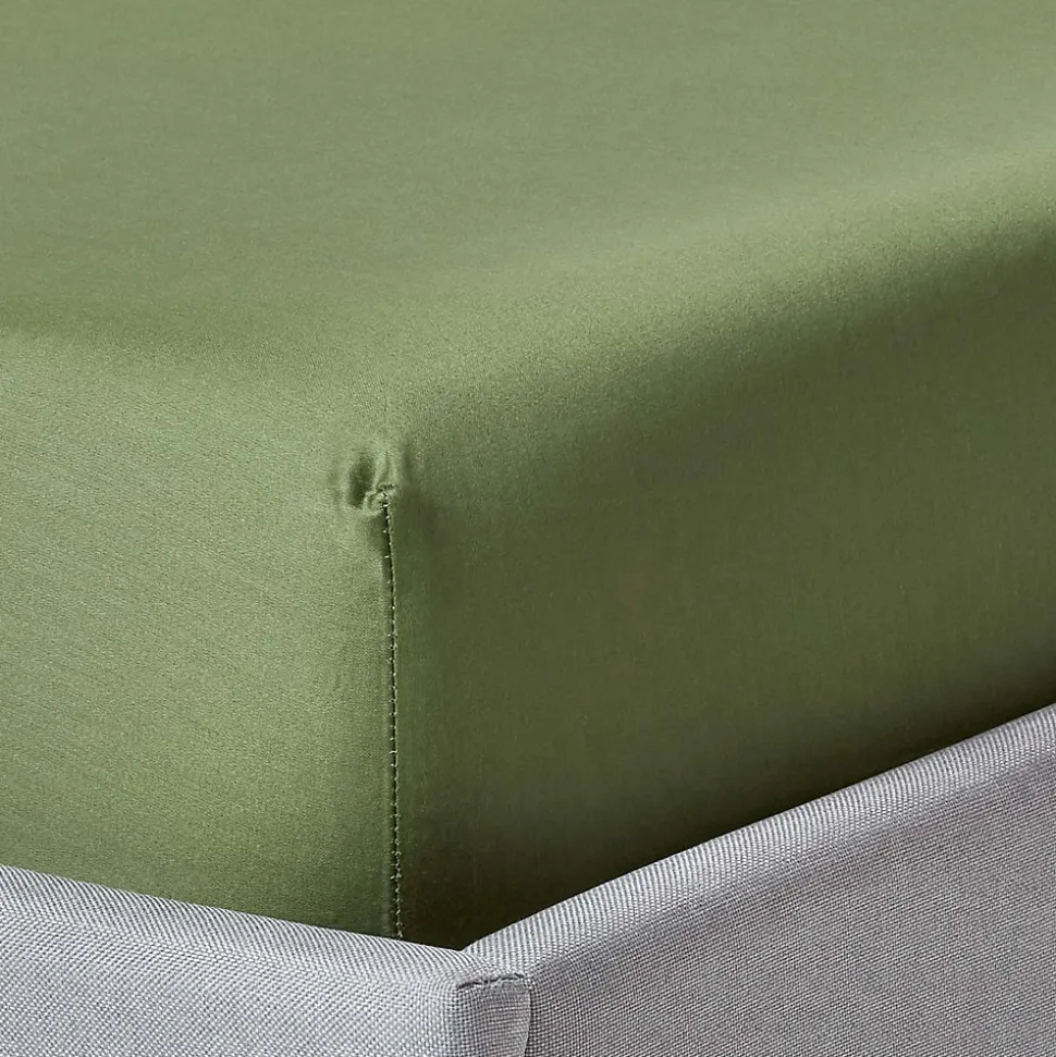 Drap-housse uni 100 % coton égyptien biologique 400 fils vert mousse 140 x 200 cm - HOMESCAPES