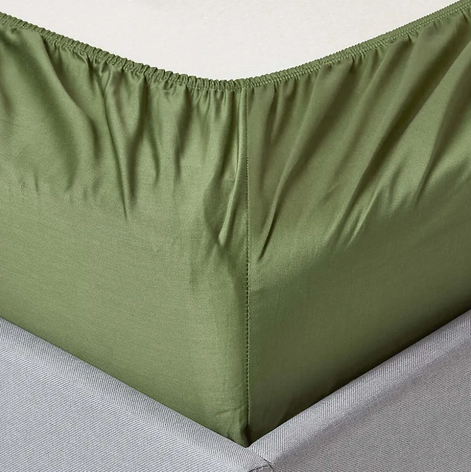 Drap-housse uni 100 % coton égyptien biologique 400 fils vert mousse 140 x 200 cm - HOMESCAPES