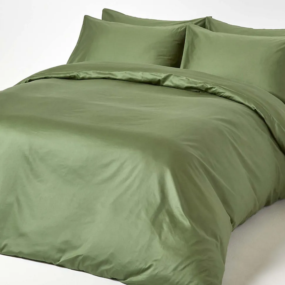 Drap-housse uni 100 % coton égyptien biologique 400 fils vert mousse 140 x 200 cm - HOMESCAPES