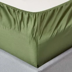 Drap-housse uni 100 % coton égyptien biologique 400 fils vert mousse 90 x 190 cm - HOMESCAPES