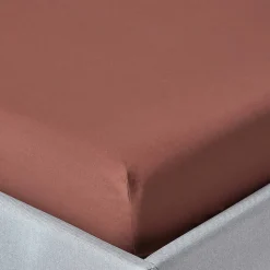 Drap-housse uni 90 x 190 cm 100 % coton égyptien 200 fils coloris chocolat - HOMESCAPES
