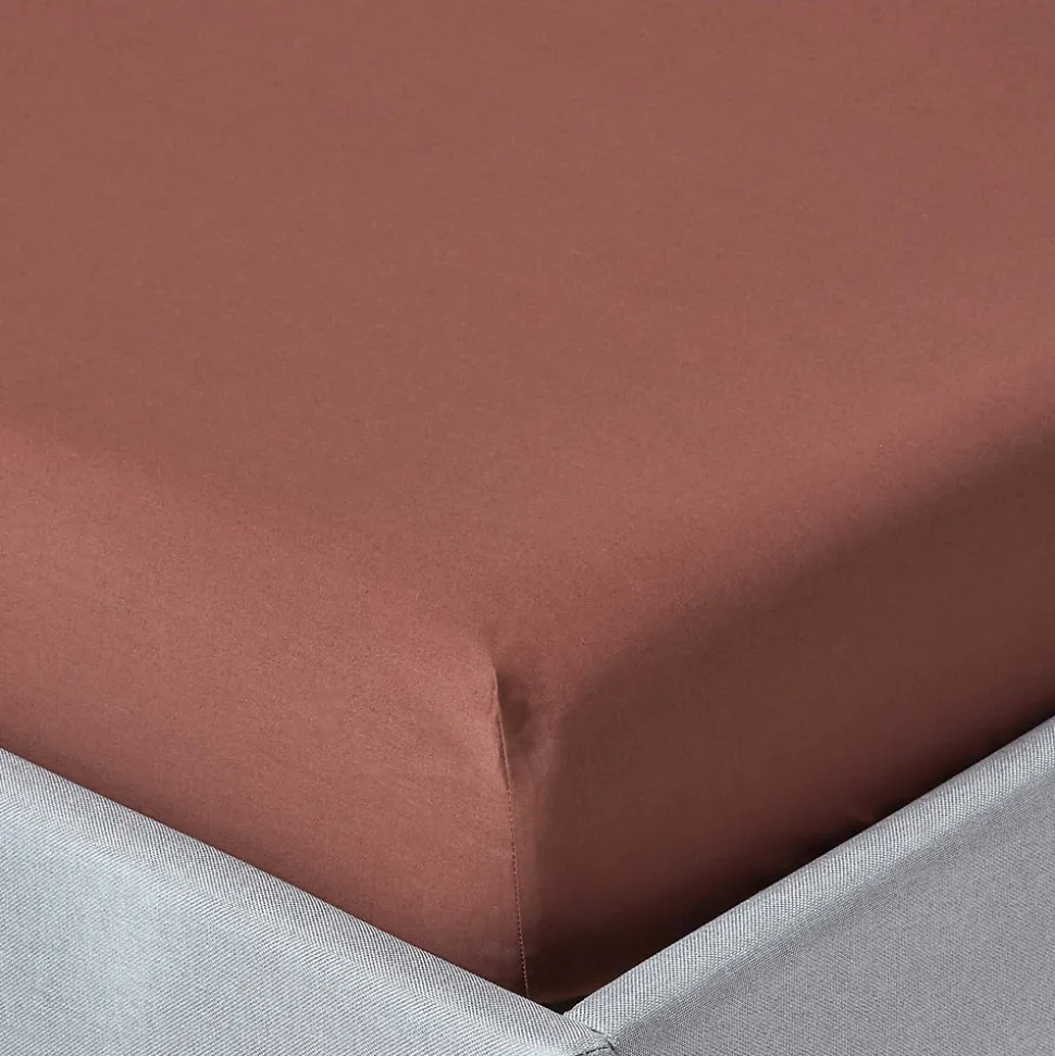 Drap-housse uni 90 x 190 cm 100 % coton égyptien 200 fils coloris chocolat - HOMESCAPES