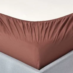 Drap-housse uni 90 x 190 cm 100 % coton égyptien 200 fils coloris chocolat - HOMESCAPES