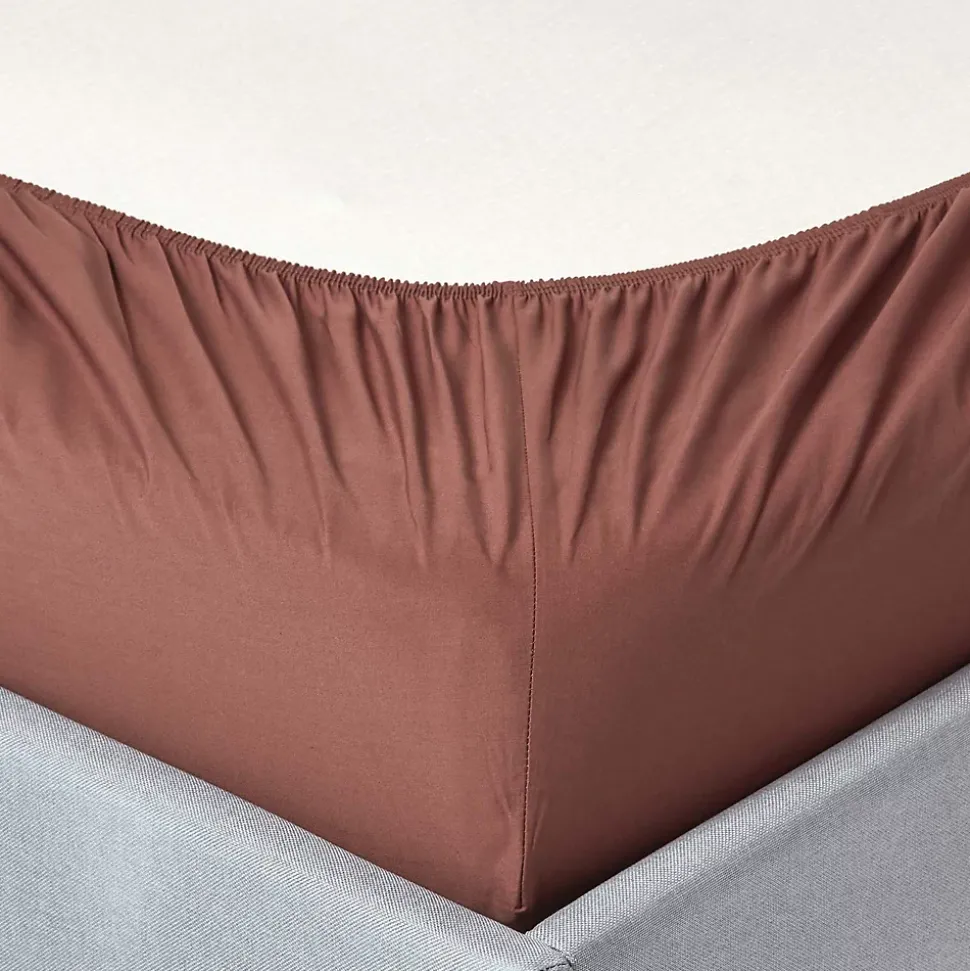 Drap-housse uni 90 x 190 cm 100 % coton égyptien 200 fils coloris chocolat - HOMESCAPES