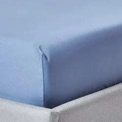 Drap-housse uni 140 x 190 cm 100 % coton égyptien 1000 fils coloris bleu - HOMESCAPES