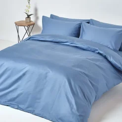 Drap-housse uni 140 x 190 cm 100 % coton égyptien 1000 fils coloris bleu - HOMESCAPES