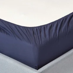 Drap-housse uni 140 x 190 cm 100 % coton égyptien 200 fils coloris bleu marine - HOMESCAPES